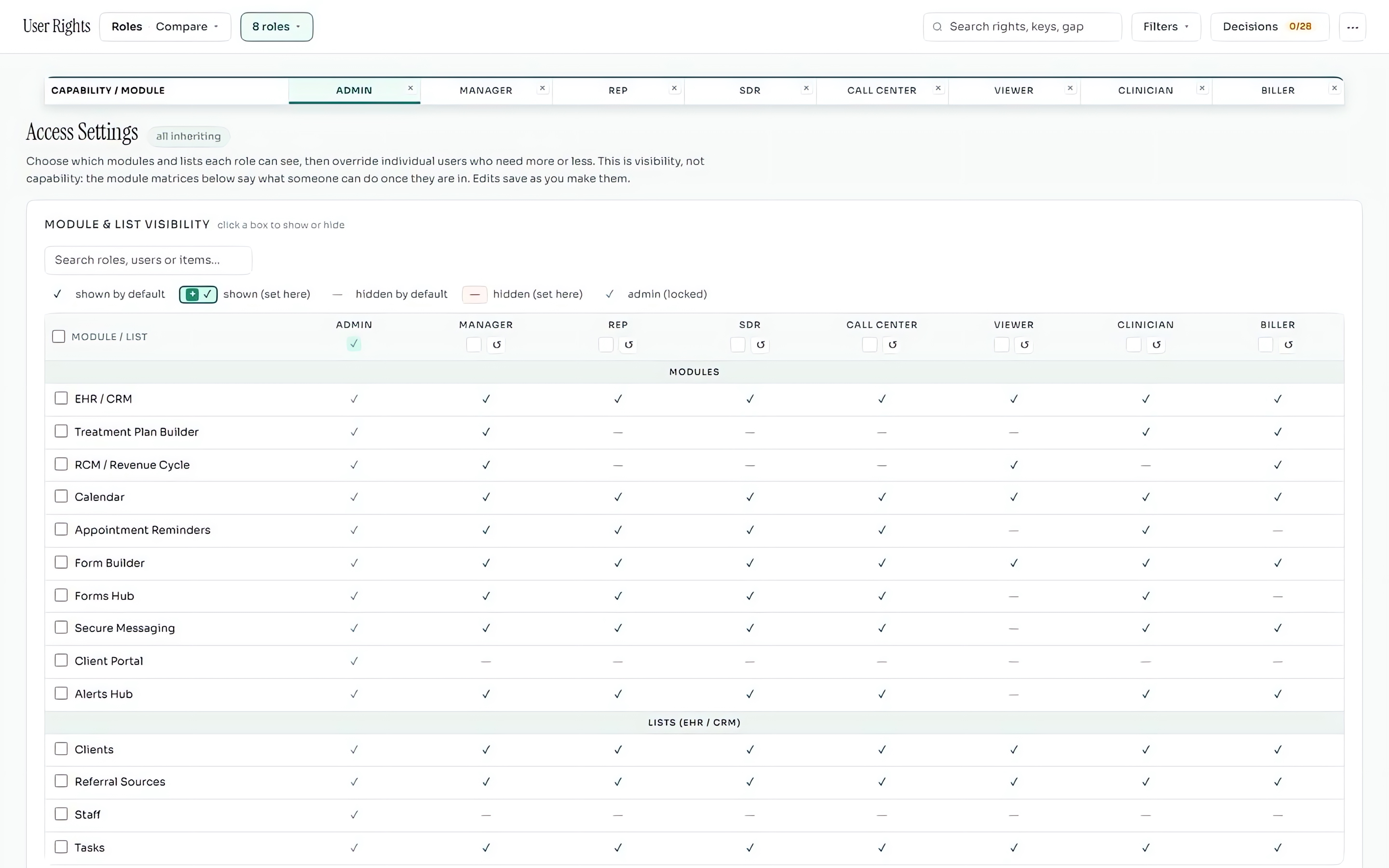 User rights, shown in Keep Your EHR